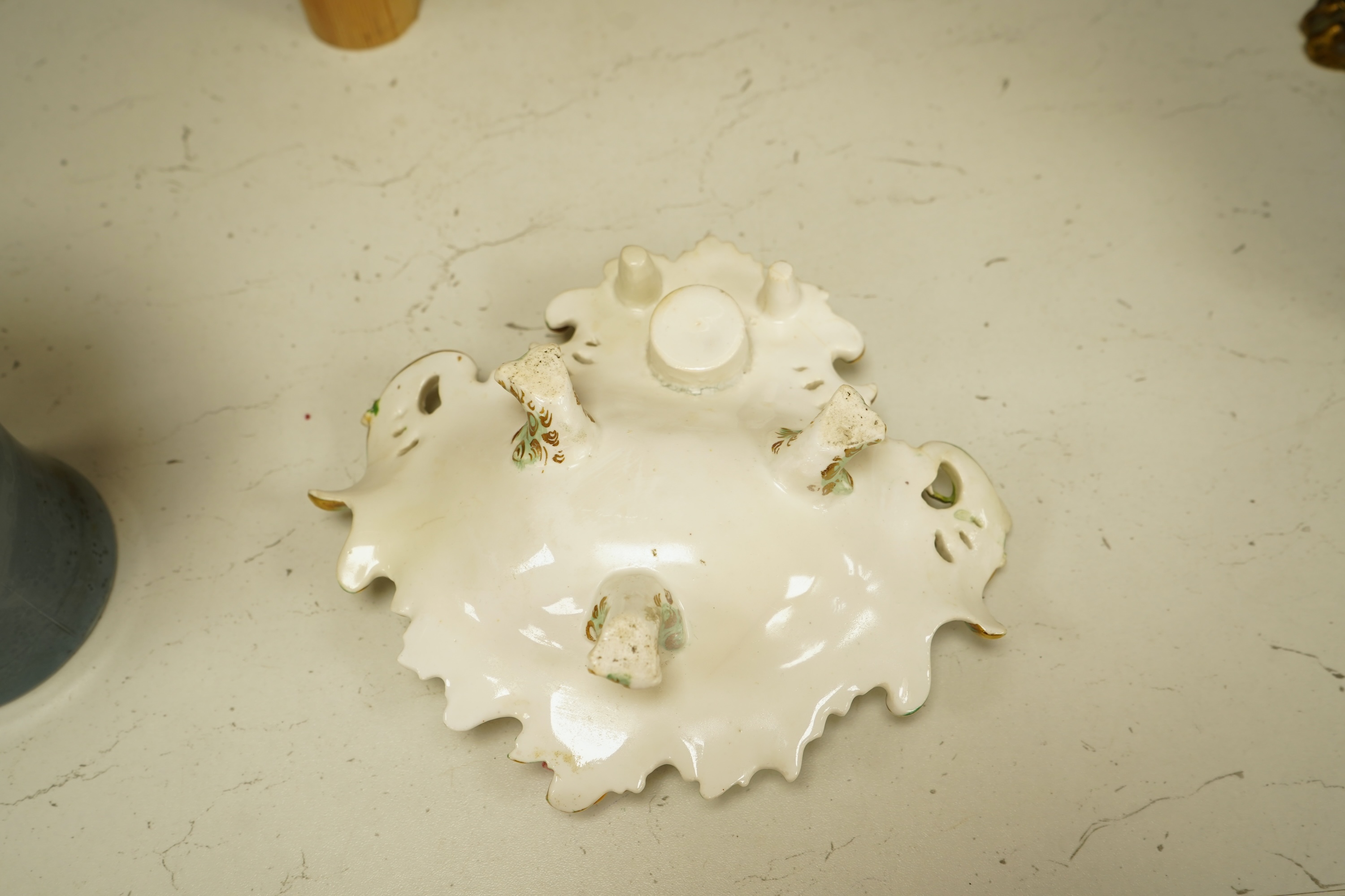 Worcester Sabrina porcelain vase numbered 2195 and bone china inkstand with floral encrusted decoration, largest 20cm high